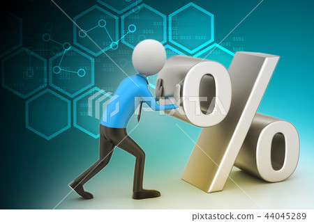 3d man pushing percent sign 3d man pushing percent sign 44045289
