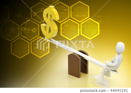 3d man balancing with dollar sign 44045291
