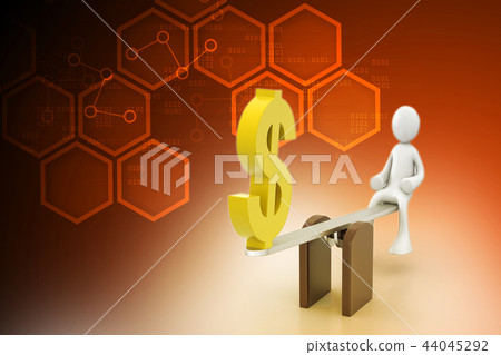 3d man balancing with dollar sign 3d man balancing with dollar sign 44045292