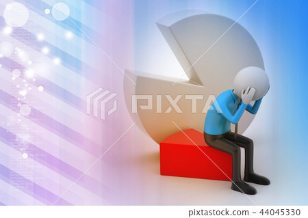 3d man sitting the piece of pie chart 3d man sitting the piece of pie chart 44045330