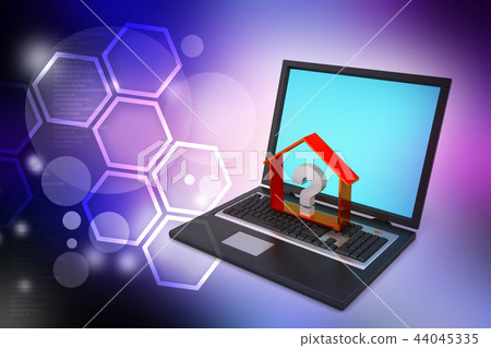 real estate business with question mark in laptop real estate business with question mark in laptop 44045335