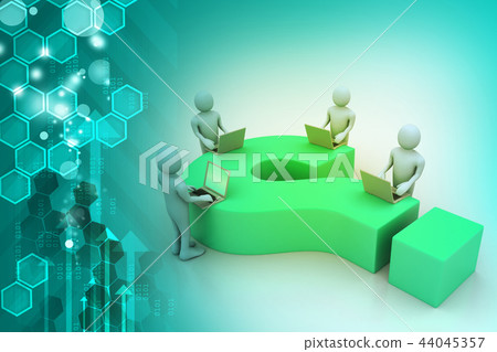 3d people with laptop and question mark 3d people with laptop and question mark 44045357