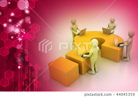 3d people with laptop and question mark 44045359