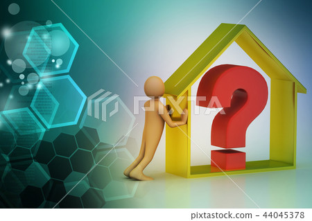 3d man with real estate business with questionmark 3d man with real estate business with questionmark 44045378