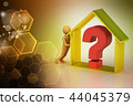 3d man with real estate business with questionmark 44045379