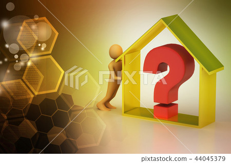3d man with real estate business with questionmark 44045379