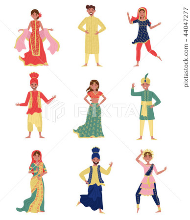 Indian young men and women in national costumes set, people in eastern traditional clothes vector Indian young men and women in national costumes set, people in eastern traditional clothes vector 44047277
