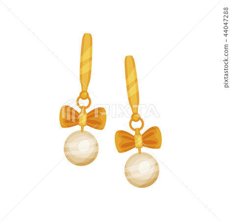Gold earrings with pearls, fashionable jewelry vector Illustration on a white background 44047288