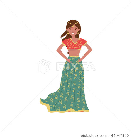 Beautiful Indian young woman in traditional clothes vector Illustration on a white background Beautiful Indian young woman in traditional clothes vector Illustration on a white background 44047300
