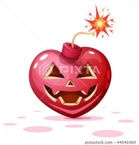 Horror, fear, halloween illustration. Heart, pumpkin, bomb cartoon characters. 44048369