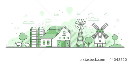Eco farming - thin line design style vector illustration Eco farming - thin line design style vector illustration 44048820