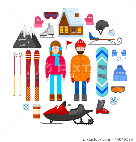 Winter equipment on white background. 44049159