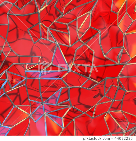 Abstract 3d rendering of chaotic red glass windows landscape structure with golden frame. Futuristic Abstract 3d rendering of chaotic red glass windows landscape structure with golden frame. Futuristic 44052253