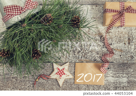 pine branches and cones, craft and gift card with 44053104