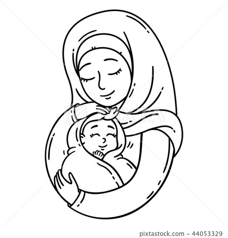 Muslim mother holding baby. Muslim mother holding baby. 44053329