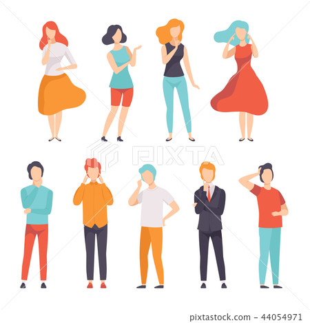 People thinking or making decision set, young man and woman thinking of something vector 44054971