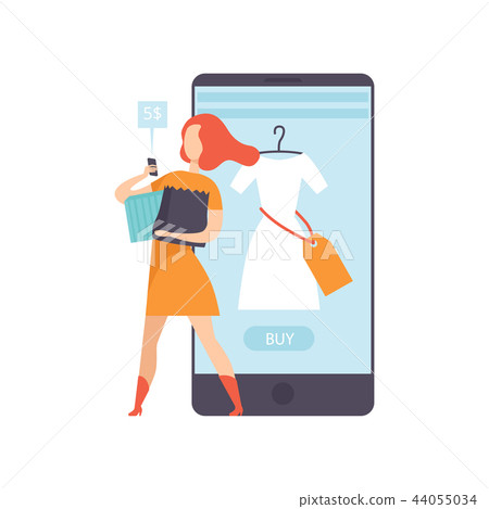 Woman bying dress from an online store using a smartphone, internet shopping and delivery concept 44055034
