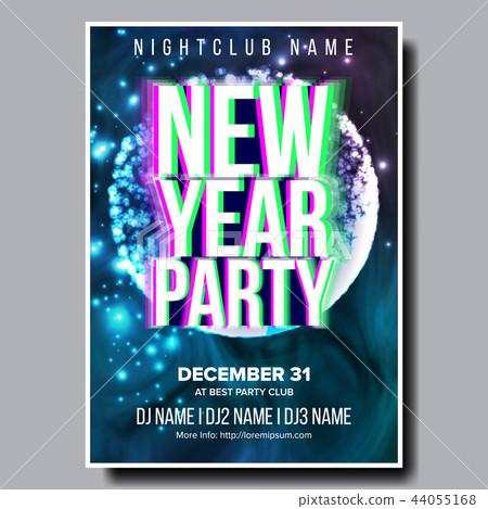 2019 Party Flyer Poster Vector. Happy New Year. Music Night Club Event. Greeting Dance Event. Design 2019 Party Flyer Poster Vector. Happy New Year. Music Night Club Event. Greeting Dance Event. Design 44055168