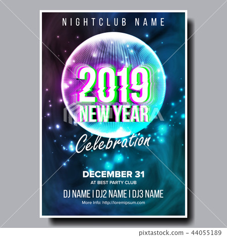 2019 Party Flyer Poster Vector. Happy New Year. Night Club Celebration. Musical Concert Banner 2019 Party Flyer Poster Vector. Happy New Year. Night Club Celebration. Musical Concert Banner 44055189