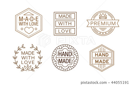 Vector set of linear labels for handmade crafts. Original emblems for business card or product Vector set of linear labels for handmade crafts. Original emblems for business card or product 44055191