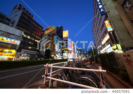 Tokyo cityscape in Japan You can see the cityscape such as bicycle parking lots around Takadanobaba Station (Night view) 44057091