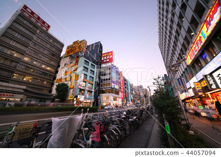 Tokyo cityscape in Japan You can see the cityscape such as bicycle parking lots around Takadanobaba Station (Night view) 44057094