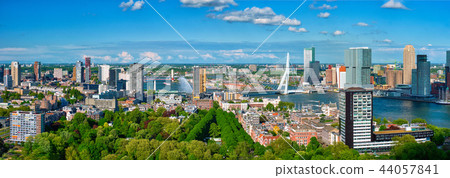 Aerial panorama of Rotterdam city and the Erasmus bridge  44057841