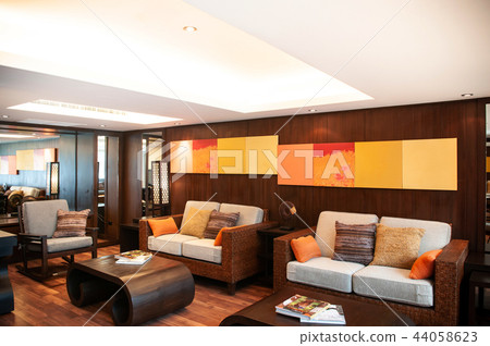 Resort villa living room with wooden furniture 44058623