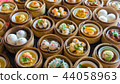 Close up dim sum chinese food in bamboo basket 44058963