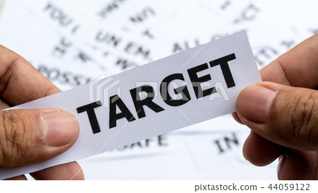 target text or word meaning on paper in hand holdi 44059122