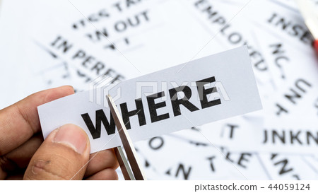 where text or word meaning on paper in hand holdin 44059124