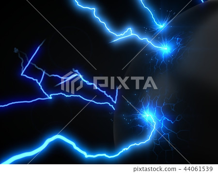powerful lightning strikes on sphere and makes cracks on surface of sphere. 3d illustration powerful lightning strikes on sphere and makes cracks on surface of sphere. 3d illustration 44061539