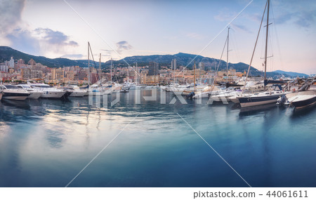 Evening on Monaco promenade with no people Evening on Monaco promenade with no people 44061611