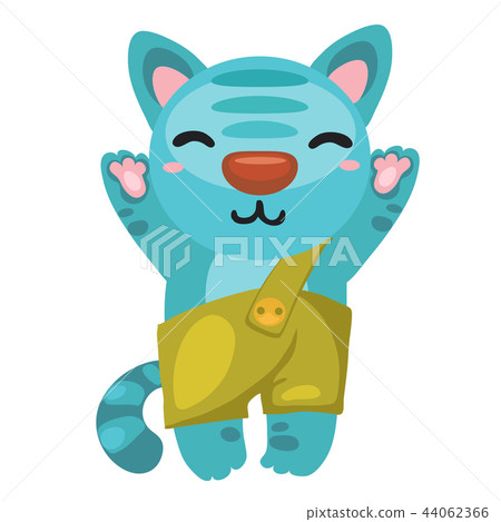 Cute kitty welcomes waving isolated on white background. Vector cartoon close-up illustration. Cute kitty welcomes waving isolated on white background. Vector cartoon close-up illustration. 44062366