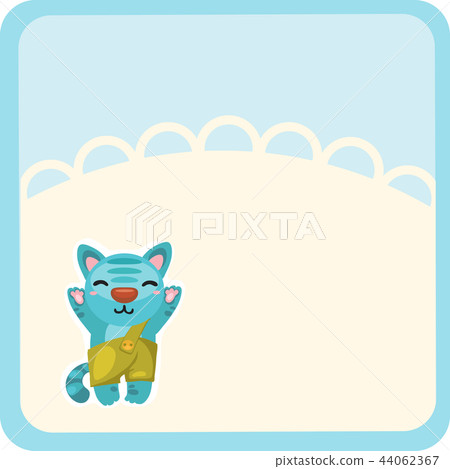 Cute kitty welcomes waving isolated on white background. Vector cartoon close-up illustration. Cute kitty welcomes waving isolated on white background. Vector cartoon close-up illustration. 44062367