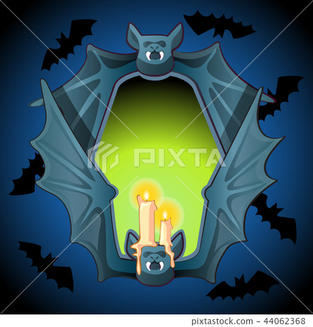 Poster in style of Halloween holiday . Evil glow in the metal frame in the shape of bat wings 44062368