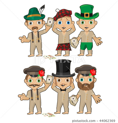 Set of young men in various hats isolated on white background. Vector cartoon close-up illustration. Set of young men in various hats isolated on white background. Vector cartoon close-up illustration. 44062369