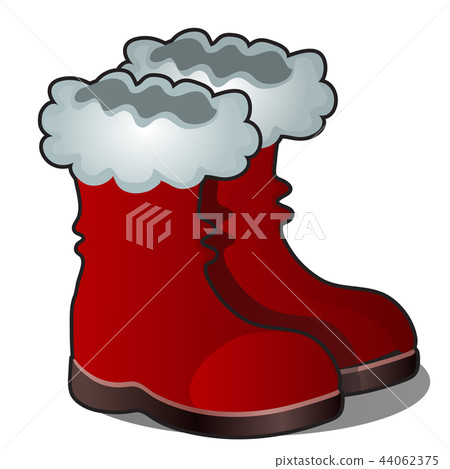 Christmas cartoon red boots of Santa Claus isolated on white background. Vector cartoon close-up Christmas cartoon red boots of Santa Claus isolated on white background. Vector cartoon close-up 44062375