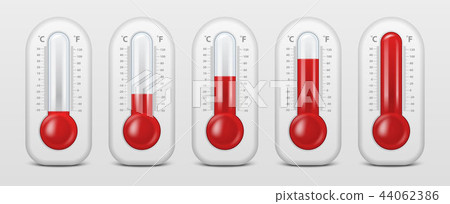 Vector realistic 3d celsius and fahrenheit meteorology, weather thermometer icon set closeup Vector realistic 3d celsius and fahrenheit meteorology, weather thermometer icon set closeup 44062386