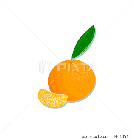 Fresh Citrus tangerine with leaves and slices Fresh Citrus tangerine with leaves and slices 44063541