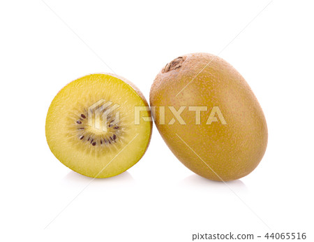 whole and half cut golden kiwi on white background whole and half cut golden kiwi on white background 44065516