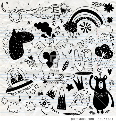 Doodle cartoon set of objects and symbols Vol.4 44065783