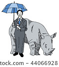 A salary man holding a rhinoceros and an umbrella 44066928