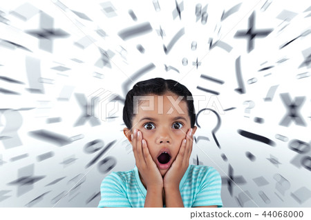 Composite image of portrait of surprised girl with head in hands 44068000
