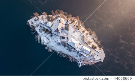 Amazing sunset at the lake Bled in winter, Slovenia. 44068699