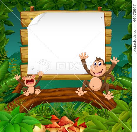 the nature forest view with the wooden board blank - Stock Illustration ...
