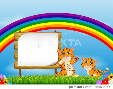 the nature view with the wooden board blank space - Stock Illustration ...