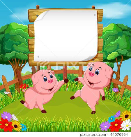 the nature view with the wooden board blank space - Stock Illustration ...