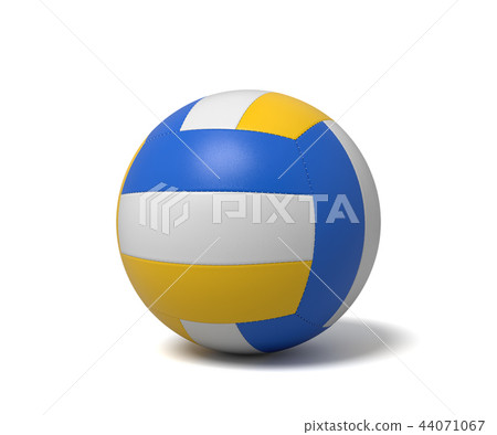 3d rendering of a single three-colored volleyball ball with a shadow lying on a white background. 44071067
