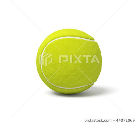 3d rendering of a single acid green tennis ball standing on a white background with a shadow. 3d rendering of a single acid green tennis ball standing on a white background with a shadow. 44071069